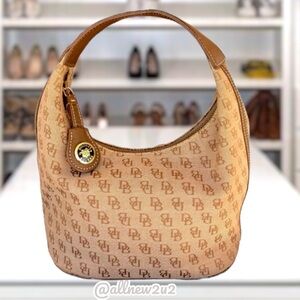 Dooney & Bourke Signature  Monogram Canvas & Brown Leather Handbag